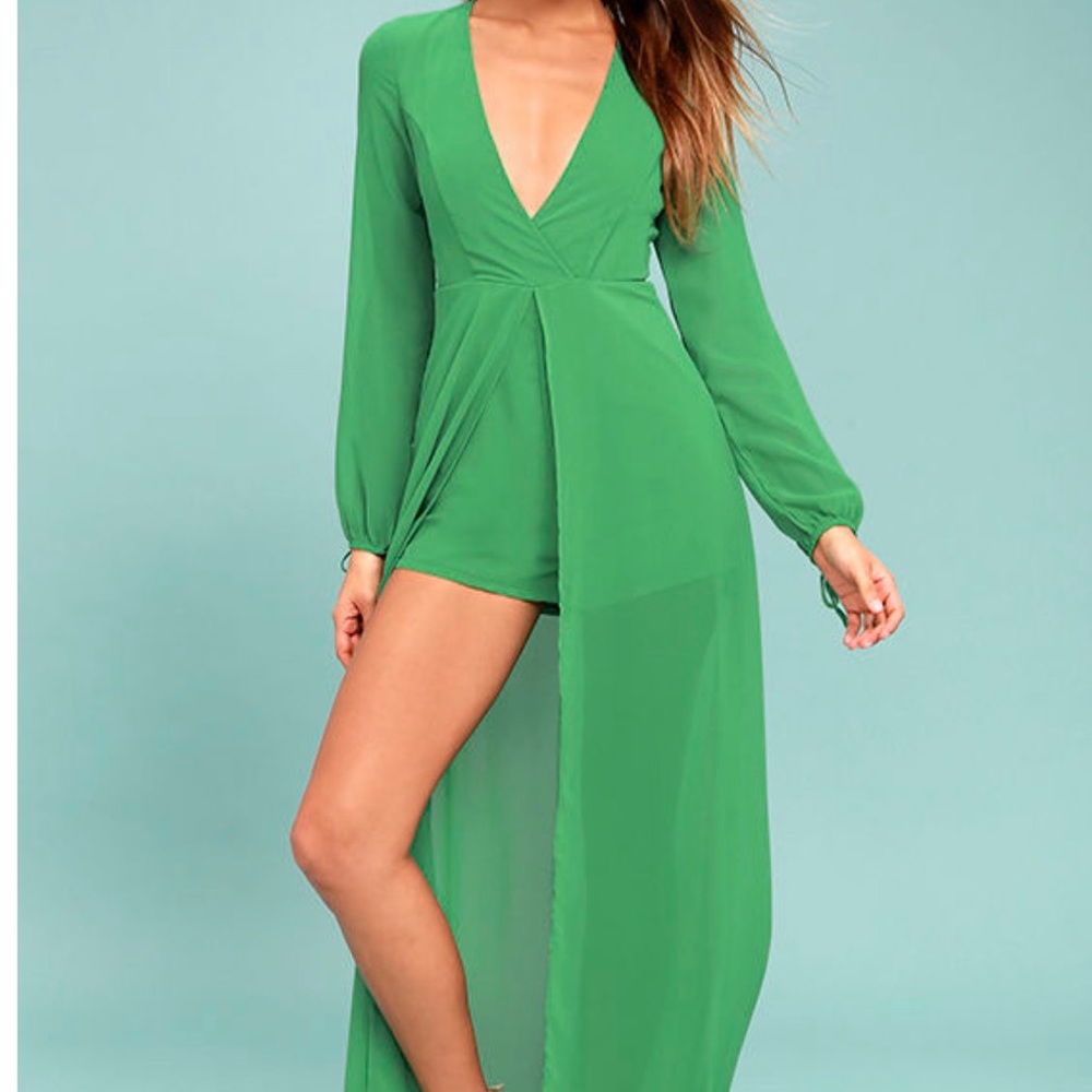 Emerald Green Long Sleeve Jumpsuit - Picture 2 of 8